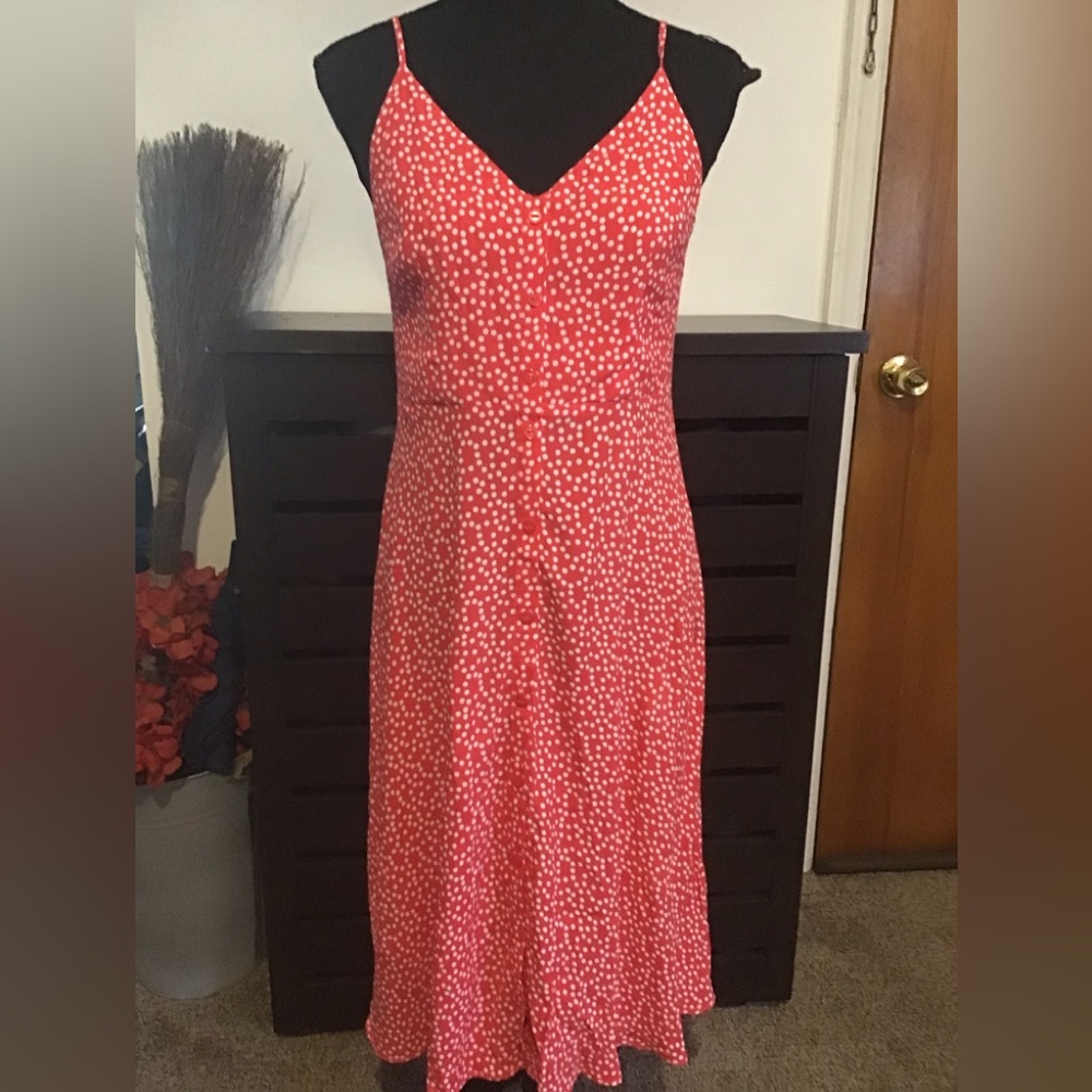 Red polka dot midi dress